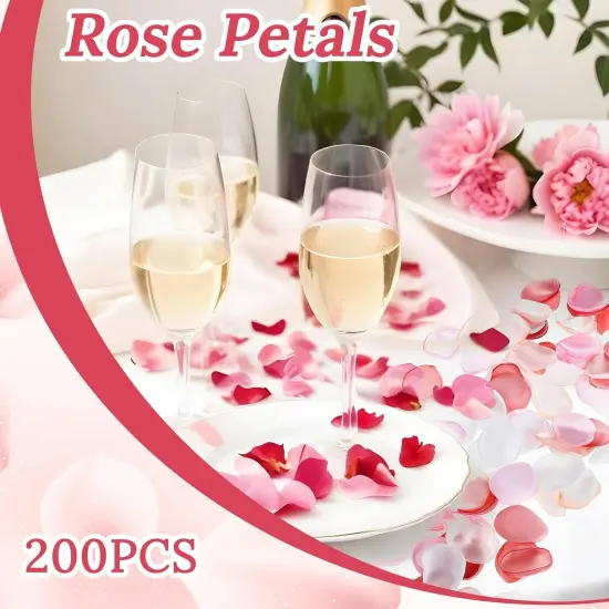 200 Pcs Artificial Silk Rose Petals, Bulk Silk Flower Petals for Wedding Decor Basket Wedding Aisle Runner Bridal Shower Valentine's Day Romantic Night Decoration {2}