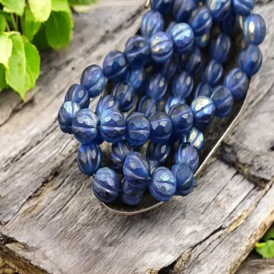 *20* 8mm Purple Washed Matte Sapphire AB Faceted Round Melon Beads {3}