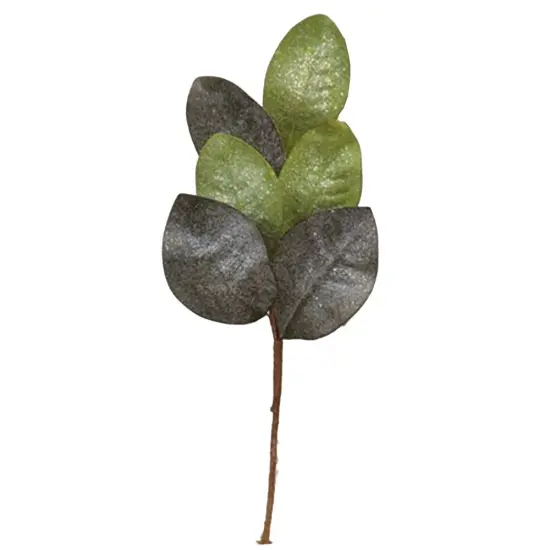 Vintage Glitter Magnolia Leaves Pick 20" {1}