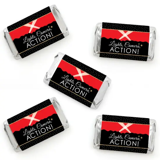 Big Dot of Happiness Red Carpet - Mini Candy Bar Wrapper Stickers - Movie Night Party Small Favors - 40 Count {1}