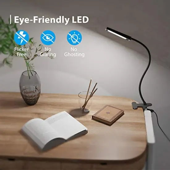 LED Desk Lamp with Clamp, 3-Level Dimmable Desk Light 6000K Daylight, Extra-Long Flexible Gooseneck Clip on Light, Eye-Care Clamp Lamp for Painting, Workbench, Reading or Sewing, Bed Bedside {1}
