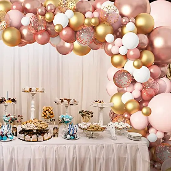 154 PCS Rose Gold Balloons Garland Arch Kit, Rose Gold Pink White Confetti Balloons for Women Girls Princess Engagement Bridal Shower Wedding Bachelorette Brithday Party Decoration… {4}
