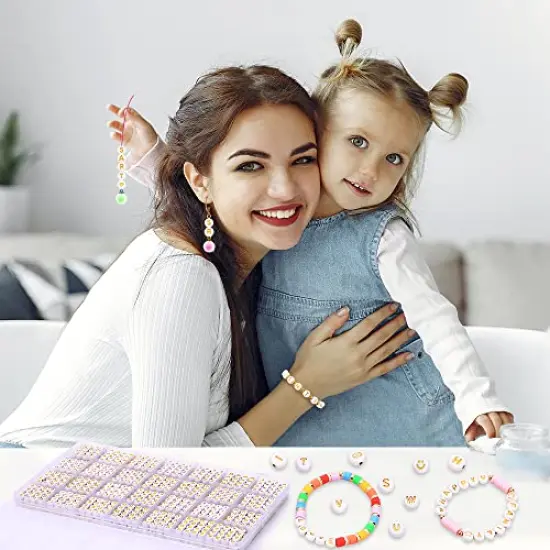 1400 pieces Round Letter Beads for Jewelry Making, 28 Style Gold A-Z Alphabet Acrylic Beads Kits Heart Beads for Bracelets Making (4 * 7mm) {3}