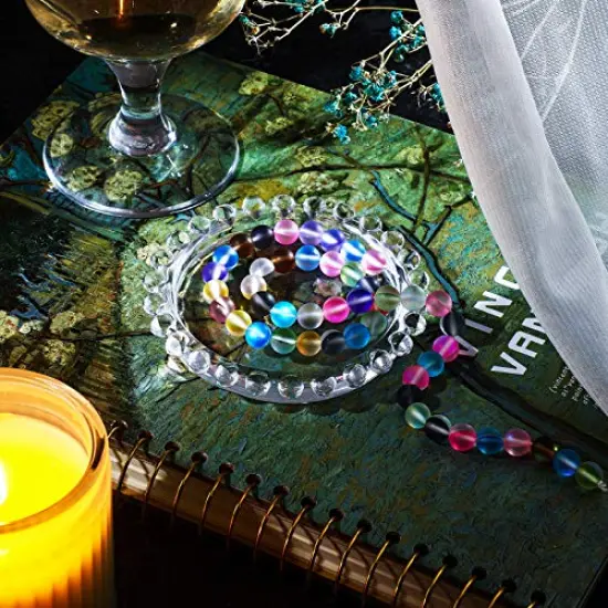 140 Pieces 8 mm Mermaid Glass Beads Bulk Matte Crystal Glass Beads Glass Frosted Moonstone Beads for Jewelry Making Crafts DIY, Multicolor (Bright Color) {6}