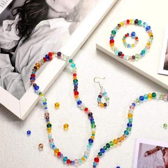 1000 Pieces Glass Beads , Crystal Glass Beads Faceted Rondelle Shape Crystal Beads Assorted Colorful Loose Beads for DIY Craft Bracelets, Necklace Jewelry Making, 4 mm 6 mm 8 mm (Fresh Color) {5}