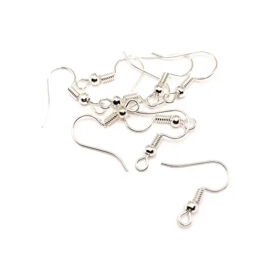 100 or 500 Pieces: Bright Silver Plated Fish Hook Earring Wires with Spring and Ball {1}