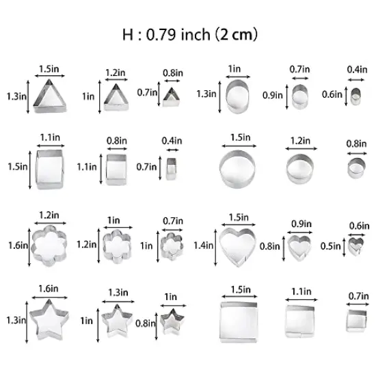 24 Pcs Mini Metal Cookie Cutters Set -Clay Cutters/Mini Fruit Vegetable Cutters/Star Heart Round Flower Square Mini Cutters - Cookie Cutters for Kids Lunch/Mini Geometric Shapes Cookie Cutters {1}