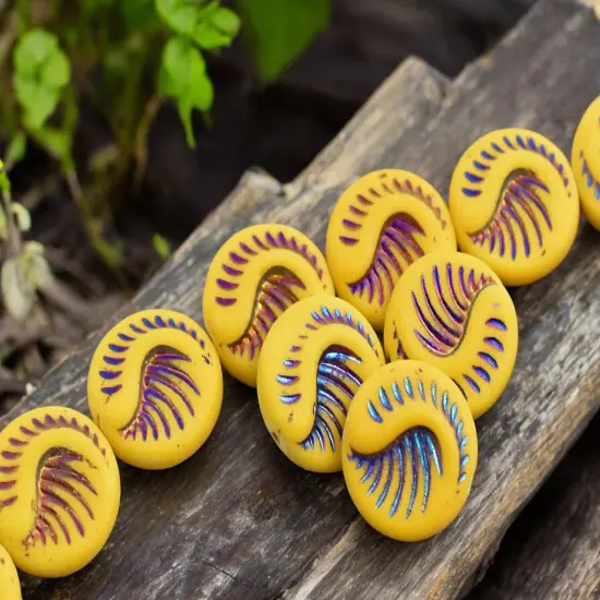 *6* 19mm Sliperit Washed Matte Mango Fossil Coin Beads {2}
