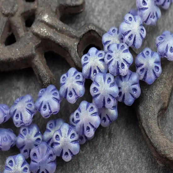 *10* 11mm Purple Washed Matte Crystal AB Scalloped Flower Beads {3}