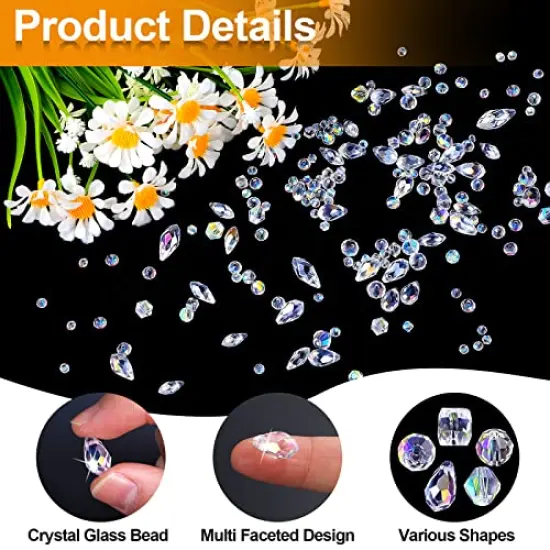 600 Pieces Crystal Beads, Glass Beads, Assorted Crystal Beads for Jewelry Making, Rondelle Jewelry Beads with Container Box, Glass Beads Bulk for DIY Necklace Bracelet Earring(4/6/8mm, AB Color) {5}