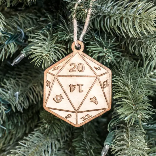 Ornament - D20 - Raw Wood 3x3in {3}