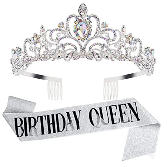Birthday Girl, Silver Crown with Sash for Women {1}