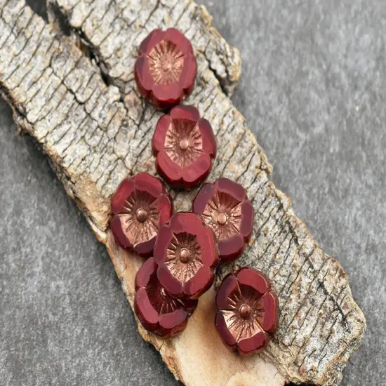 *12* 12mm Bronze Washed Red Oxide Table Cut Hawaiian Flower Beads {3}