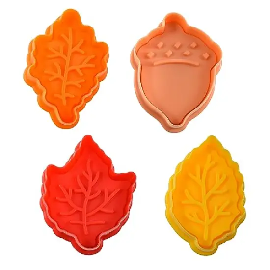 4 Piece Set 0 Leaves 2" Pastry/Cookie/Fondant Stampers, Leaves and Acorn, Silver {1}