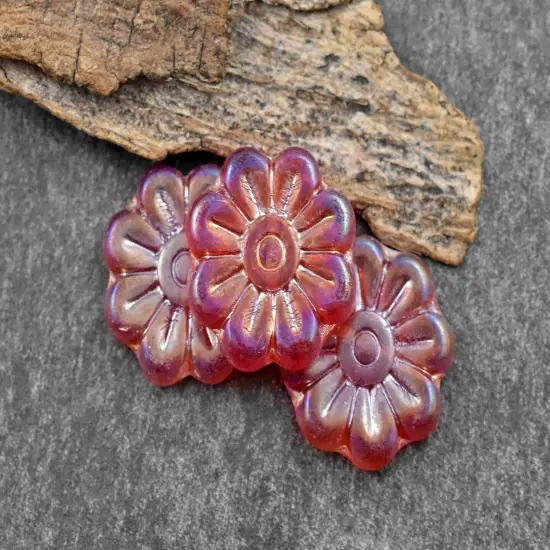 *6* 18mm Ruby Red Luster AB Daisy Flower Beads {6}