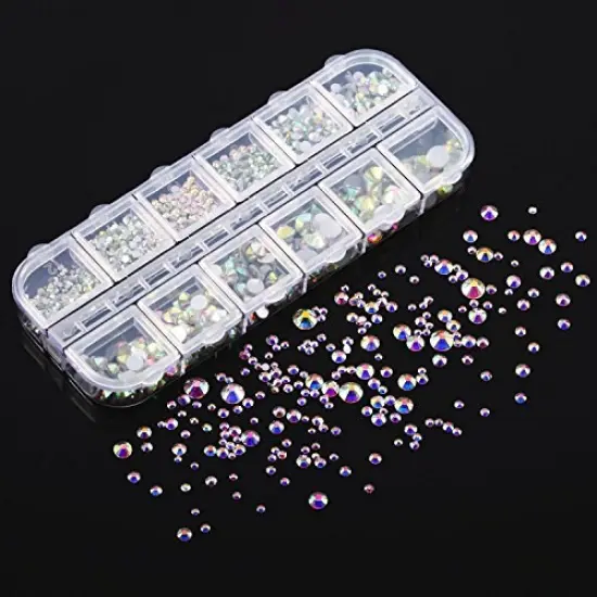 2000 Pieces Flat Back Gems Round Crystal Rhinestones 6 Sizes (1.5-6 mm) with Pick Up Tweezer and Rhinestones Picking Pen for Crafts Nail Face Art Clothes Shoes Bags DIY (Crystal AB) {4}