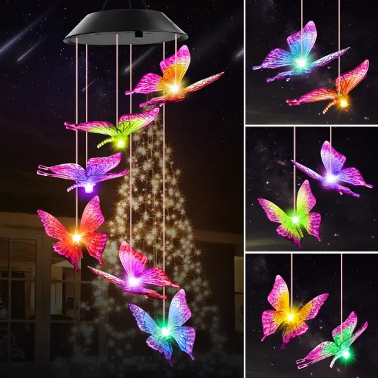 Butterfly Solar Wind Chimes for Outside Solar Lights Outdoor Decor Hanging Mobile for Garden Birthday Gifts for Women {2}