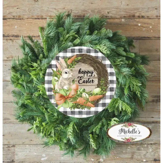 Happy Easter Grapevine Carrot Bunny Round Sign {3}