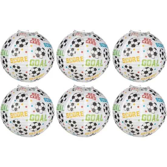 Juvale 6-Pack Hanging Paper Soccer Lanterns for Kids Birthday Party Decorations and Sport Theme Parties, 11 Inches White {1}