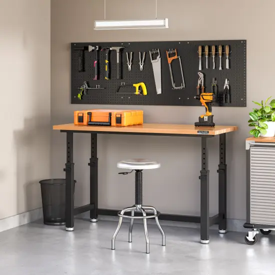 Seville Classics UltraHD Height Adjustable Workbench, 60" W x 24" D x 28.5" to 42"H Graphite {1}