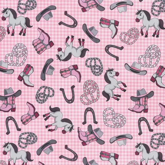 Mook Fabrics Littlest Rodeo Printed PUL Fabric [60 in. Wide] - By The Yard Pink {1}