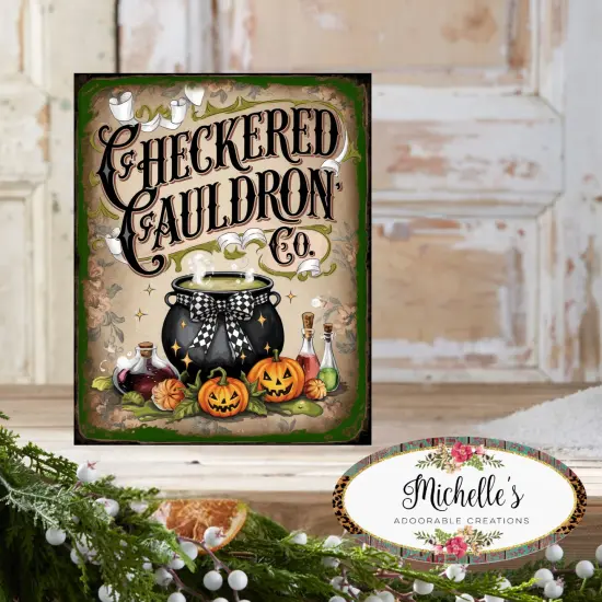 Checkered Cauldron Co Halloween Sign {2}