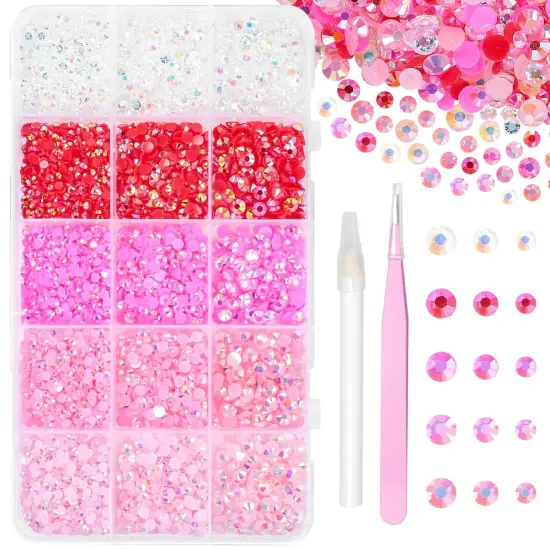 12000Pcs Flatback Resin Jelly Rhinestones with Pickup Tool - Pink Set (Mixed Sizes) {1}