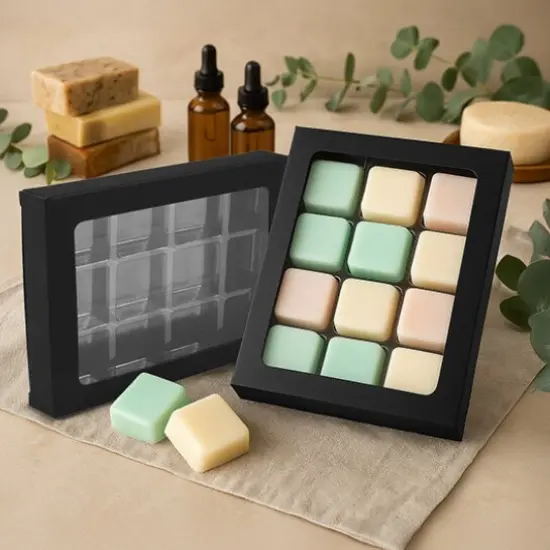 Black Kraft Artisan Candy Box Set 12 Square Cavities 4" x 13/16" x 5 7/16" 25 pack CNDY270B {1}