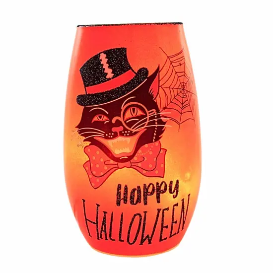 Stony Creek 5.25 In Vintage Halloween Pre-Lit Small Vase Halloween Lighted Glass Accent , Halloween Decor Halloween Electric Vase CAT {5}