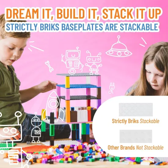 Strictly Briks Classic Stackable Baseplates, Building Bricks for Towers, Shelves, and More, 100% Compatible with All Major Brands, Clear, 4 Base Plates & 30 Stackers, 6x6 Inches, Ages 3-14 {5}