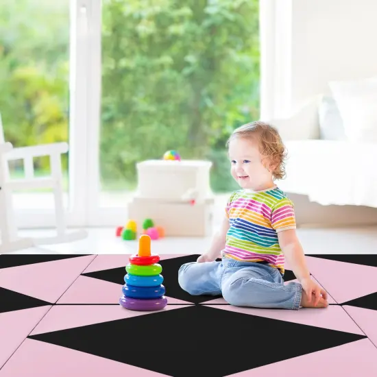 8 Feet PU Leather Folding Gymnastics Mat with Removable Zippered Cover and Hook and Loop Fasteners Black & Pink {5}