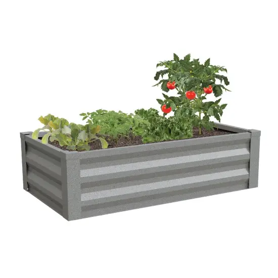 Galvanized Metal Raised Garden Bed Planter for Vegetables, Flowers Herbs Open Bottom Design Grey {5}