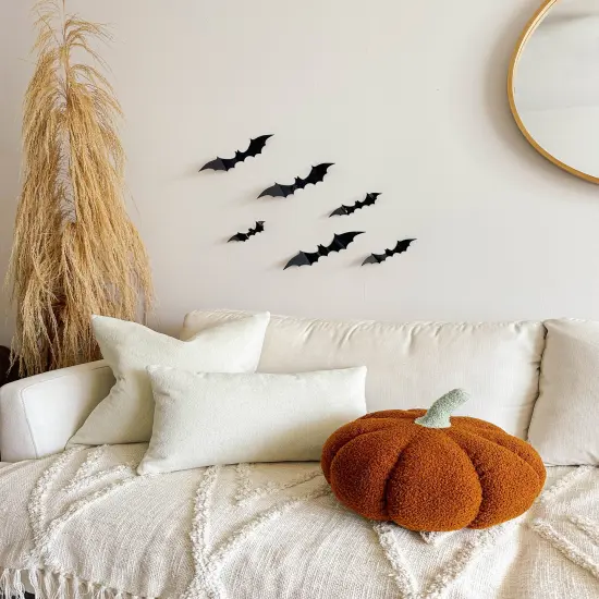 Burnt Orange Sherpa Pumpkin Pillow with Sage Green Stem &ndash; 11", Jumbo Plush Fall Decor {4}