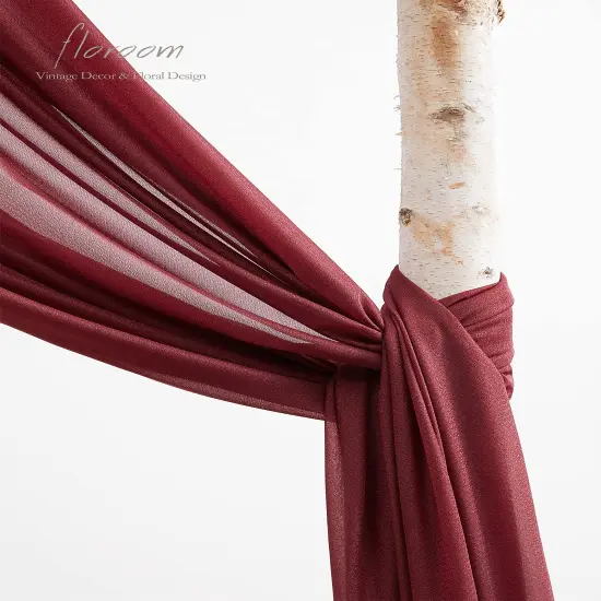 Wedding Arch Draping Fabric 2 Panels 20Ft Burgundy Chiffon Fabric Drapes Arbor Drapery Wedding Ceremony Reception Swag Dark Red Decorations {3}