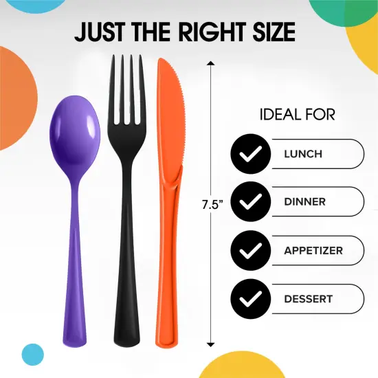 Exquisite Polished Plastic Silverware &ndash; 150 Pcs Heavy Duty Cutlery Set &ndash; 50 Each of Forks, Knives & Spoons &ndash; Disposable Utensil Set for Parties, Events & Catering &ndash; Flatware Set by Party Solids Halloween {3}