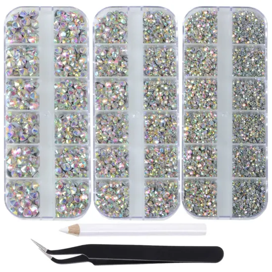 6500pcs+ Flatback Glass Hotfix Iron On Rhinestones Crystal for DIY Making with 1 Tweezer & 1 Picking Pen for Shoes, Clothes, Face Art, Bags, Manicure (Crystal AB, 6-Sizes) {1}
