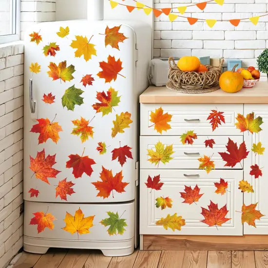 9 Sheets Fall Maple Leaves Window Clings Fall Leaves Double-Sided Window Decals {4}