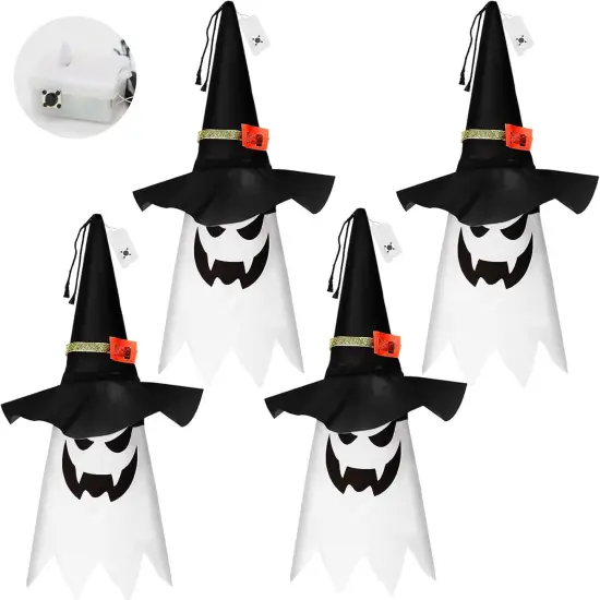 4Pcs Ghost Witch Hat Halloween String Lights - Warm White {2}