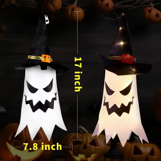 Ghost Witch Hat Halloween Decoration - Warm White {2}