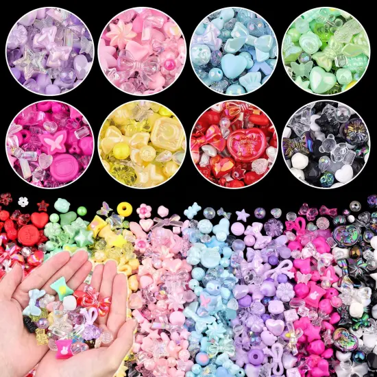 TINKRSTUFF Assorted 400PCS 8 Colors Mixed Acrylic Beads for Bracelet Making, Flower Bow Butterfly GummyBear Aesthetic Bracelet Charms,Cute Beads for Jewelry Making DIY Necklace Keychain Phone Charm {1}