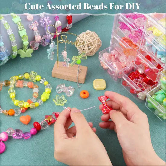 TINKRSTUFF Assorted 400PCS Mix Acrylic Beads for Bracelet Making, Flower Bow Butterfly Candy Heart Gummy Bear Kawaii Aesthetic Beads,Cute Beads for Jewelry Making DIY Necklace Keychain Phone Charms {4}