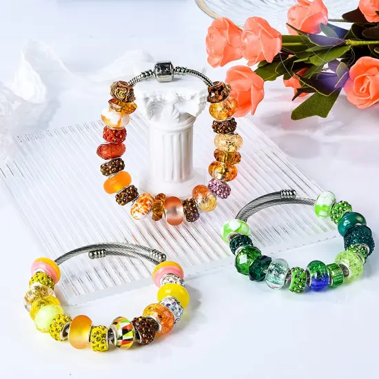 Aipridy Assortment European Large Hole Beads Spacer Beads Rhinestone Craft Beads for DIY Charms Bracelet Jewelry Making (Green-Orange-Lemon) {3}