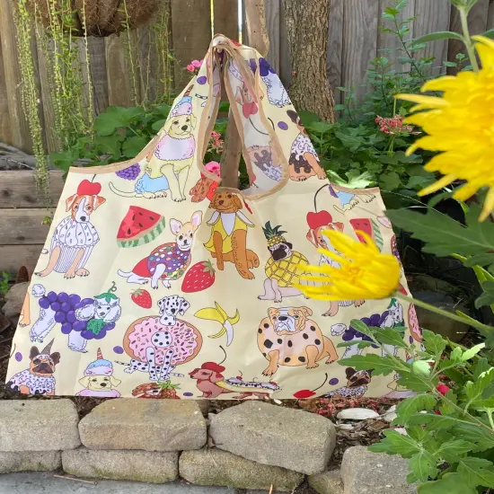 Wrapables Large Foldable Tote Nylon Reusable Grocery Bags, Dessert Dogs {6}