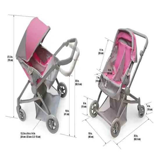 Badger Basket Voyage Twin Carriage Doll Stroller - Gray/Pink {4}