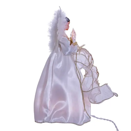 12" UL 10-Light Ivory and Gold African American Angel Treetop {3}