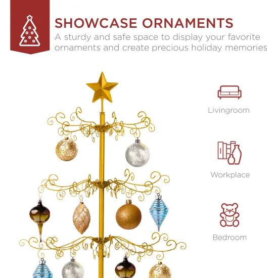 Best Choice Products Wrought Iron Ornament Display Christmas Tree w/ Easy Assembly, Stand Gold {2}