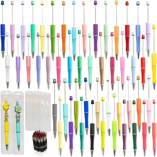 50 Plastic Ballpoint Pens Bulk with Refills & Pouch {1}