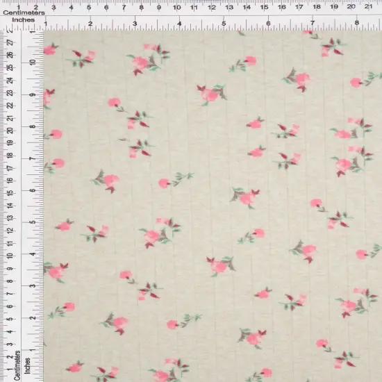 1 Yard 93% Polyester 7% Spandex Cotton-Style Pointelle Ditsy Floral Digital Print Fabric 58/60" Width H.GREY/BLUE {4}
