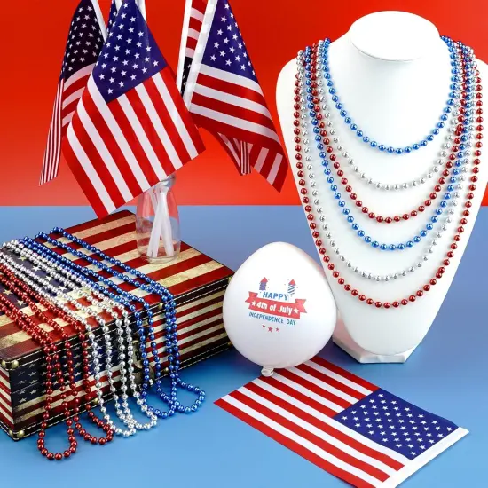 100PCS 4th of July Bead Necklace Red/Silver/Blue {4}