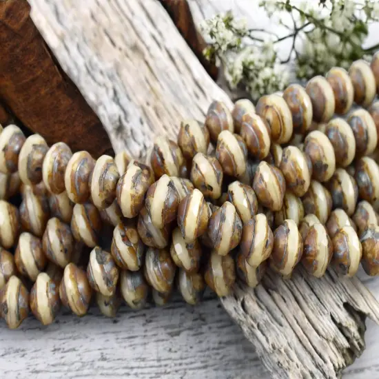 Opaque Beige Picasso Saturn Beads -- Choose Your Size {4}